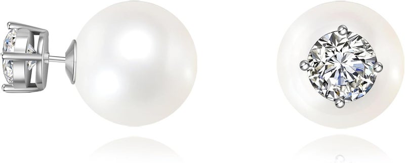 Surrounded Forest Store Double Sided Ball Earrings for Women Front and Back Pearl Stud Earrings 2 in 1 Stud Earrings - Image 1
